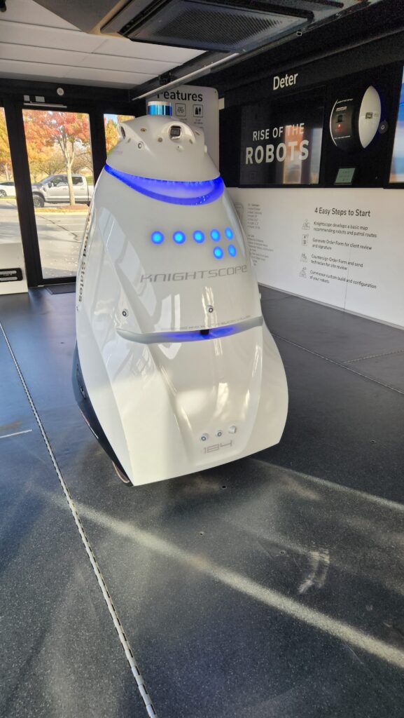 Autonomous public safety robots on patrol, connected by Verizon 6 Knightscope public safety robots